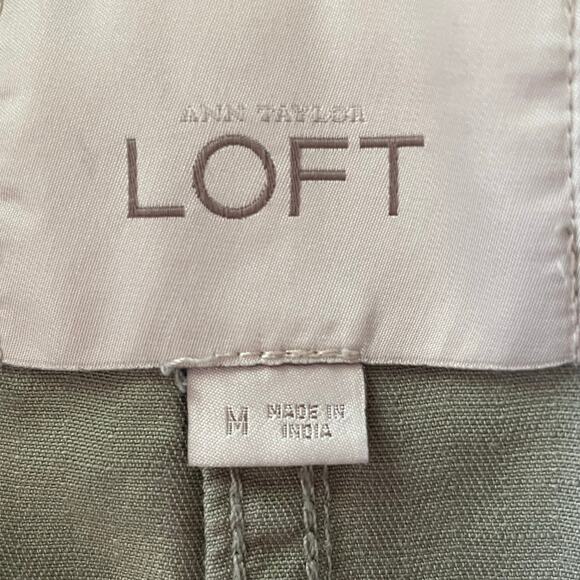 Ann Taylor Loft Lt Olive Green Utility Jacket MED Moto Casual Fall Grunge Cargo - Picture 8 of 9